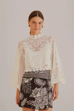  OFF-WHITE GUIPURE LONG SLEEVE BLOUSE