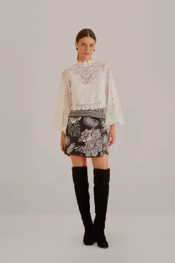  OFF-WHITE GUIPURE LONG SLEEVE BLOUSE