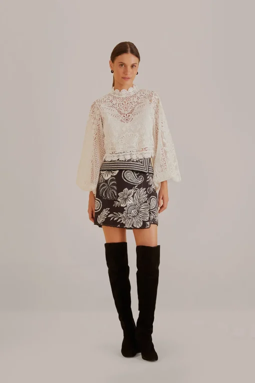  OFF-WHITE GUIPURE LONG SLEEVE BLOUSE