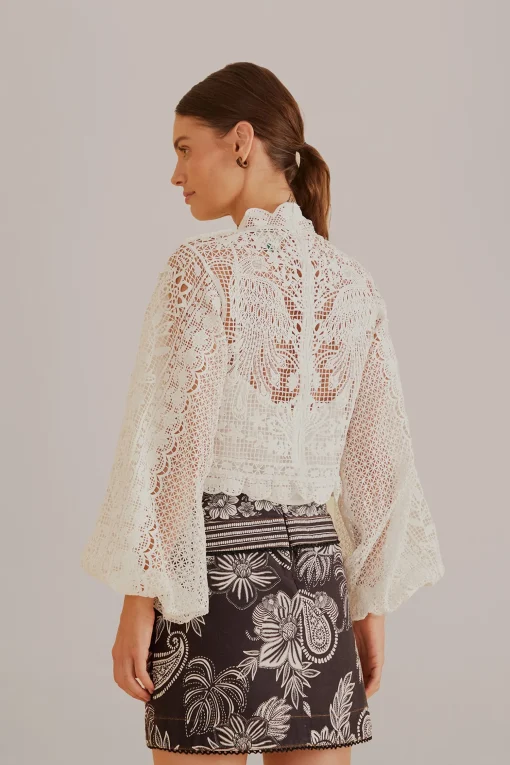  OFF-WHITE GUIPURE LONG SLEEVE BLOUSE