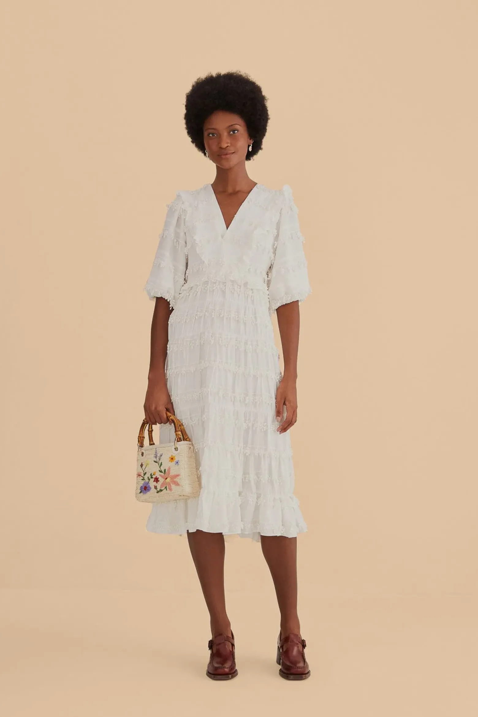 OFF-WHITE RUFFLE TASSELS MIDI DRESS