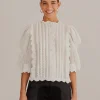  OFF-WHITE SHORT SLEEVE PLEATED BLOUSE