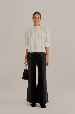  OFF-WHITE SHORT SLEEVE PLEATED BLOUSE