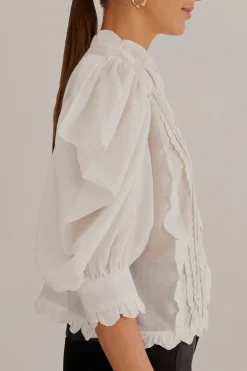  OFF-WHITE SHORT SLEEVE PLEATED BLOUSE
