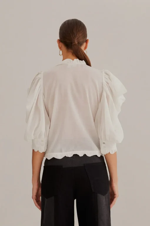  OFF-WHITE SHORT SLEEVE PLEATED BLOUSE