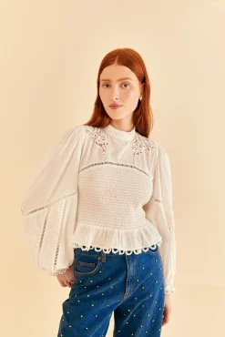 OFF-WHITE SMOCKED BLOUSE