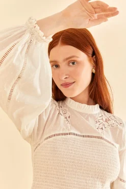  OFF-WHITE SMOCKED BLOUSE