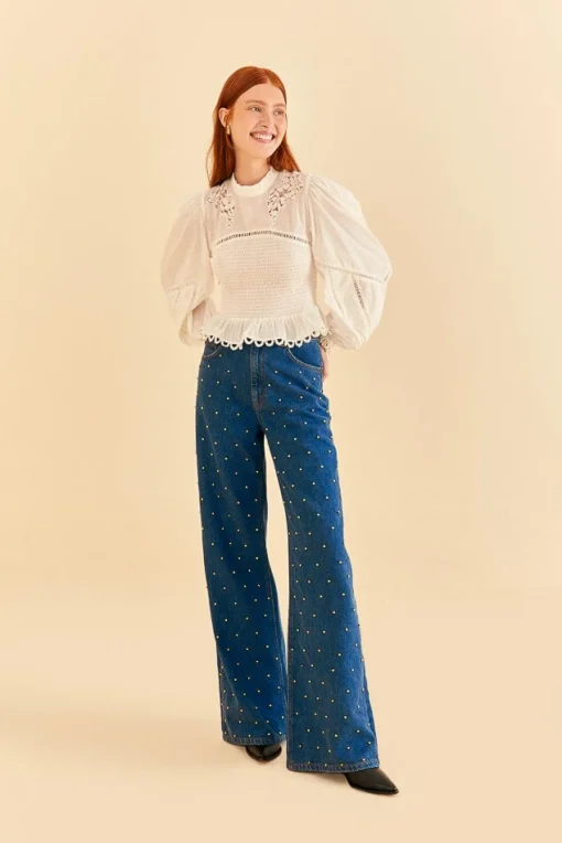  OFF-WHITE SMOCKED BLOUSE