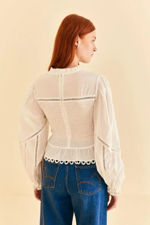  OFF-WHITE SMOCKED BLOUSE