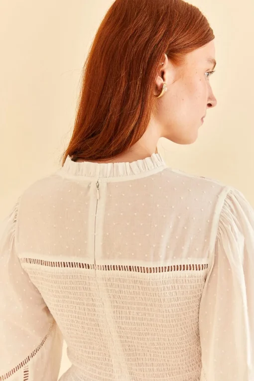  OFF-WHITE SMOCKED BLOUSE