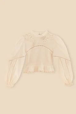  OFF-WHITE SMOCKED BLOUSE