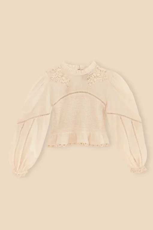 OFF-WHITE SMOCKED BLOUSE