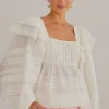  OFF-WHITE SQUARE NECKLINE BLOUSE