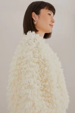  OFF-WHITE TEXTURED V NECK CARDIGAN