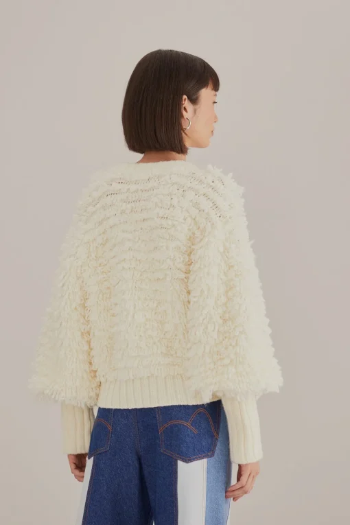  OFF-WHITE TEXTURED V NECK CARDIGAN