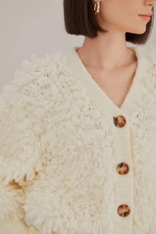  OFF-WHITE TEXTURED V NECK CARDIGAN
