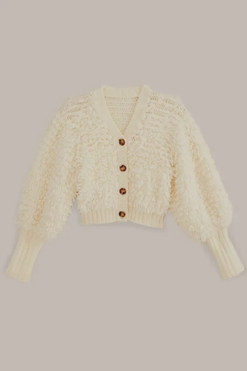  OFF-WHITE TEXTURED V NECK CARDIGAN