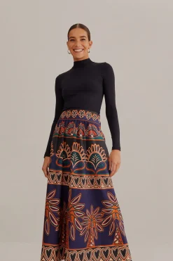  ORANGE AINIKA TAPESTRY MIDI SKIRT