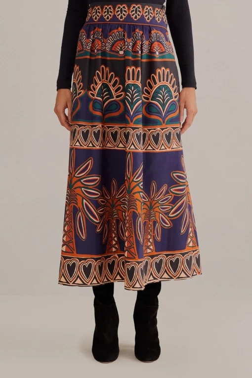  ORANGE AINIKA TAPESTRY MIDI SKIRT