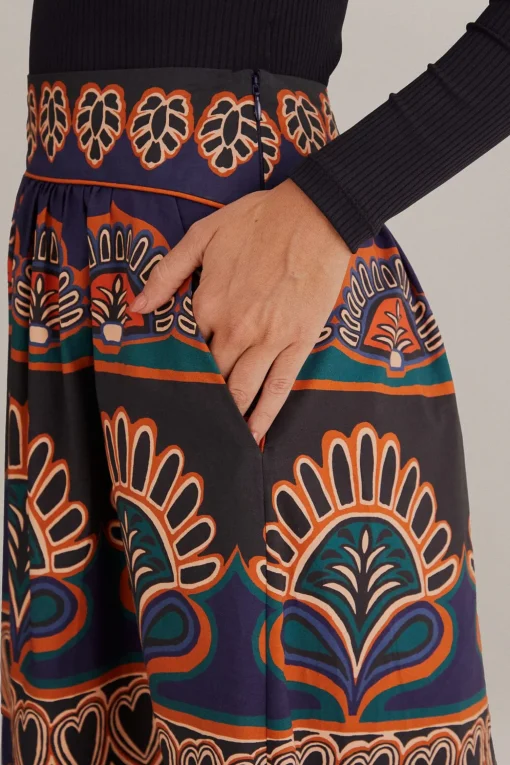  ORANGE AINIKA TAPESTRY MIDI SKIRT