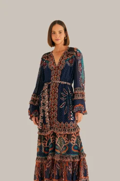  ORANGE AINIKA TAPESTRY SLIT MAXI DRESS