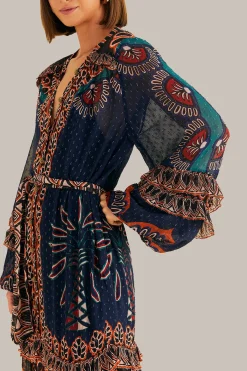  ORANGE AINIKA TAPESTRY SLIT MAXI DRESS
