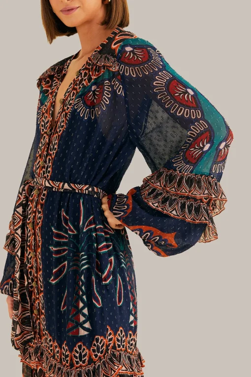  ORANGE AINIKA TAPESTRY SLIT MAXI DRESS