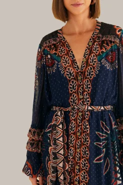  ORANGE AINIKA TAPESTRY SLIT MAXI DRESS