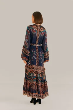  ORANGE AINIKA TAPESTRY SLIT MAXI DRESS