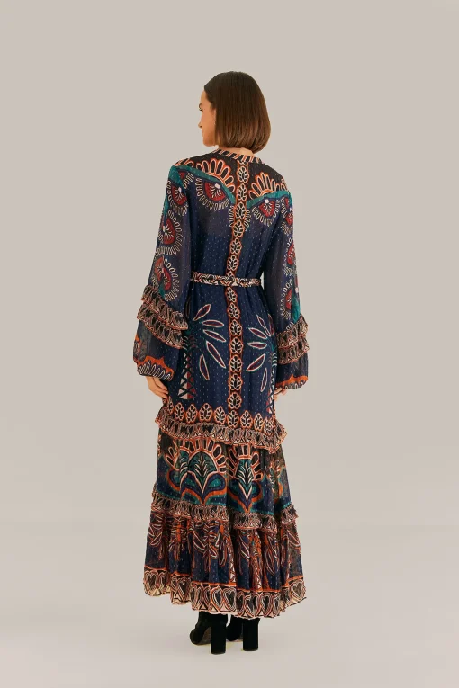  ORANGE AINIKA TAPESTRY SLIT MAXI DRESS