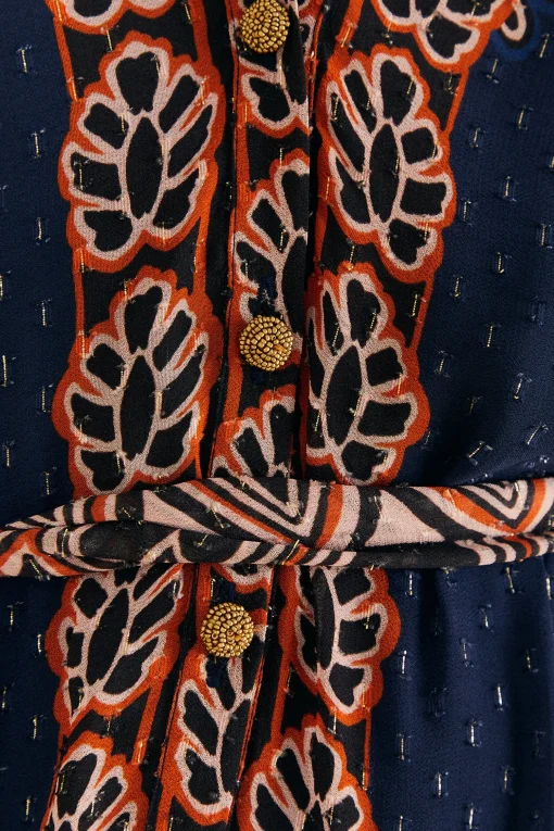  ORANGE AINIKA TAPESTRY SLIT MAXI DRESS