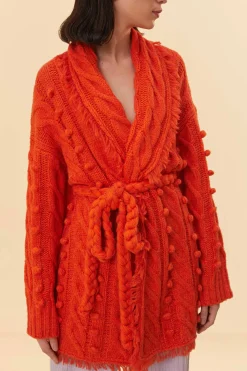  ORANGE BRAIDED KNIT CARDIGAN