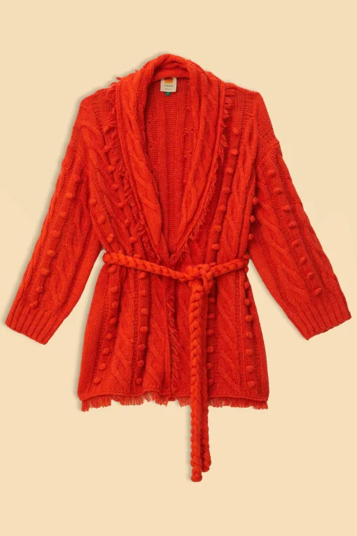  ORANGE BRAIDED KNIT CARDIGAN