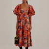  ORANGE MARIAS FLORAL CUT-OUT MIDI DRESS