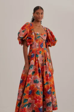  ORANGE MARIAS FLORAL CUT-OUT MIDI DRESS