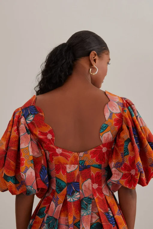  ORANGE MARIAS FLORAL CUT-OUT MIDI DRESS