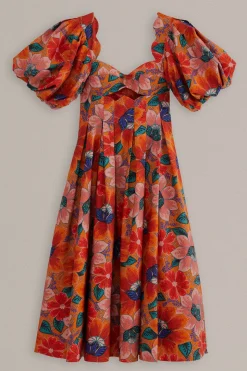  ORANGE MARIAS FLORAL CUT-OUT MIDI DRESS