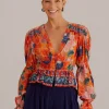  ORANGE MARIAS FLORAL LONG SLEEVE BLOUSE