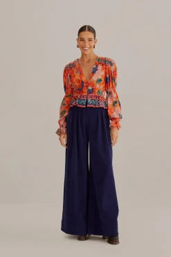  ORANGE MARIAS FLORAL LONG SLEEVE BLOUSE