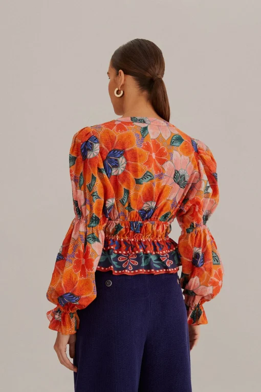  ORANGE MARIAS FLORAL LONG SLEEVE BLOUSE