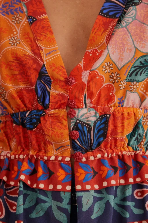  ORANGE MARIAS FLORAL LONG SLEEVE BLOUSE