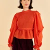  ORANGE SMOCKED BLOUSE