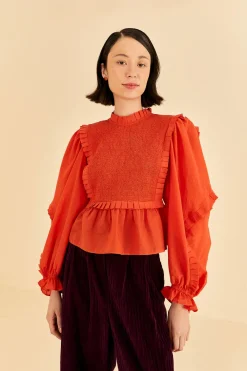  ORANGE SMOCKED BLOUSE
