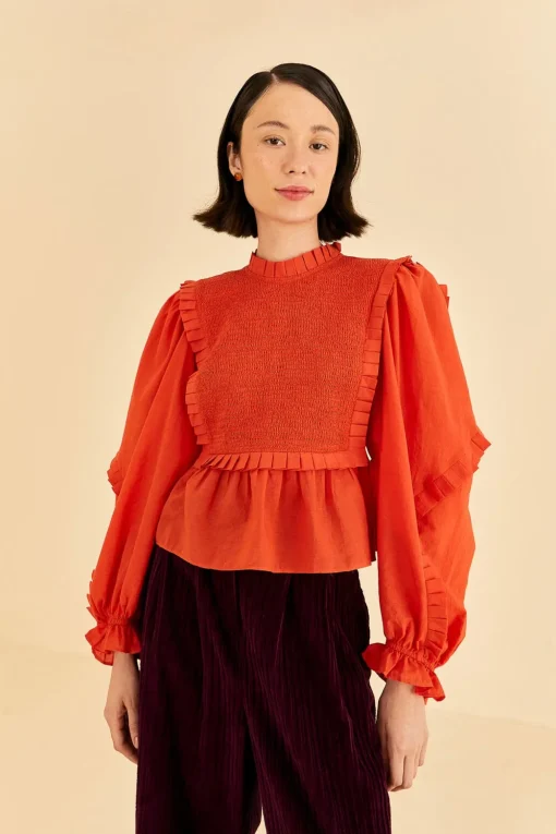  ORANGE SMOCKED BLOUSE