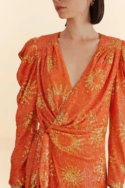  ORANGE SUNNY MOOD SEQUIN LONG SLEEVE MINI DRESS