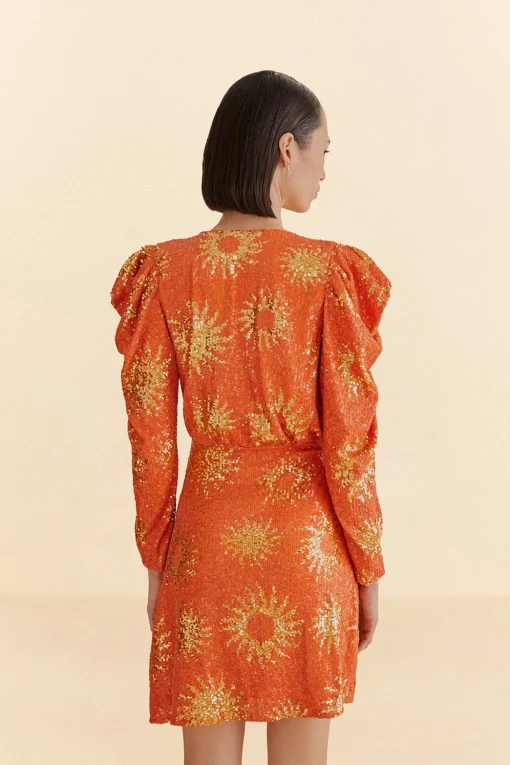  ORANGE SUNNY MOOD SEQUIN LONG SLEEVE MINI DRESS