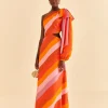  PARTY STRIPES MULTICOLOR ONE SHOULDER MAXI DRESS