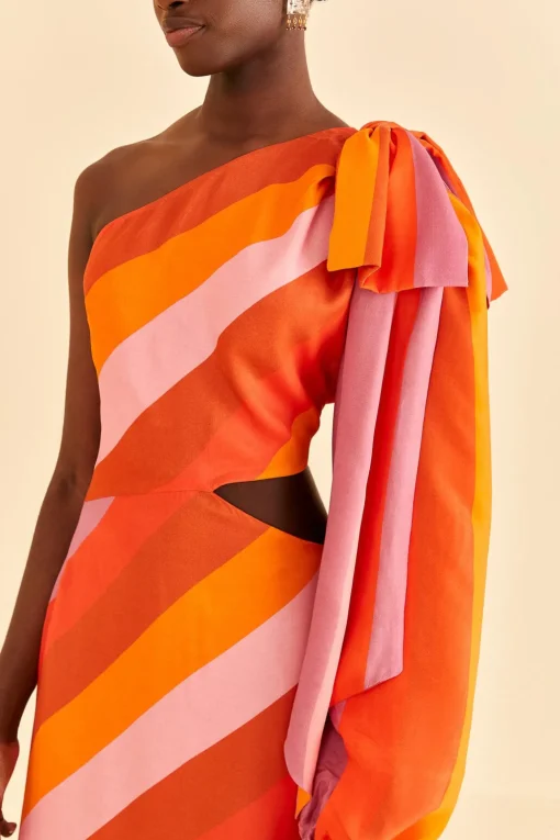  PARTY STRIPES MULTICOLOR ONE SHOULDER MAXI DRESS