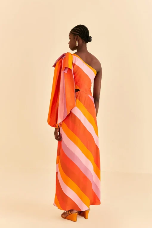  PARTY STRIPES MULTICOLOR ONE SHOULDER MAXI DRESS