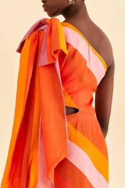  PARTY STRIPES MULTICOLOR ONE SHOULDER MAXI DRESS